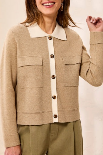 L/S SWT CARDIGAN W/COLLAR & PKTS-FOSSIL