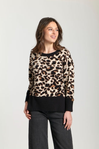 Leopard Pullover with Wide Cuffs SW75F