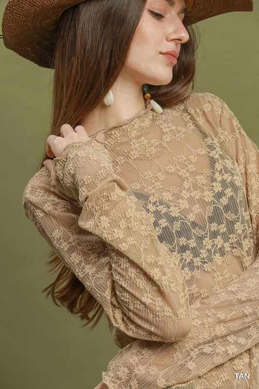 Sheer Floral Lace Long-Sleeve Top C6734 - Hello Beautiful BoutiqueTopUmgee