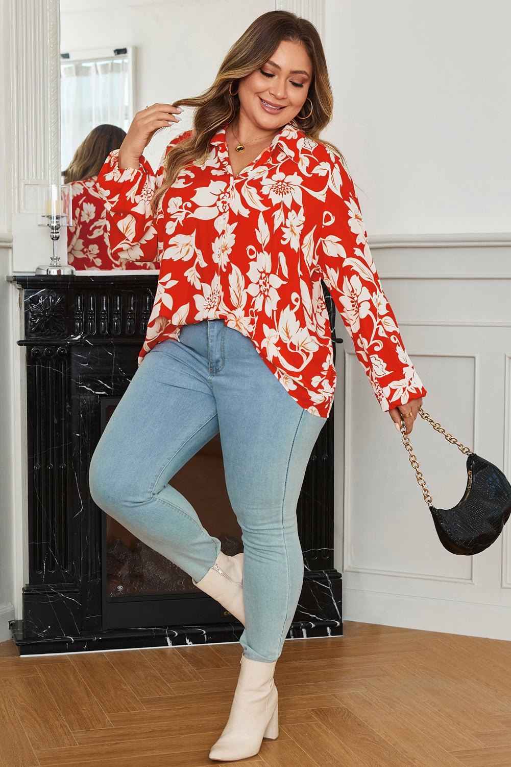 Shelby Print Loose Up PLUS Shirt - Hello Beautiful BoutiquePlus Size Blouses & ShirtsThreaded Pear