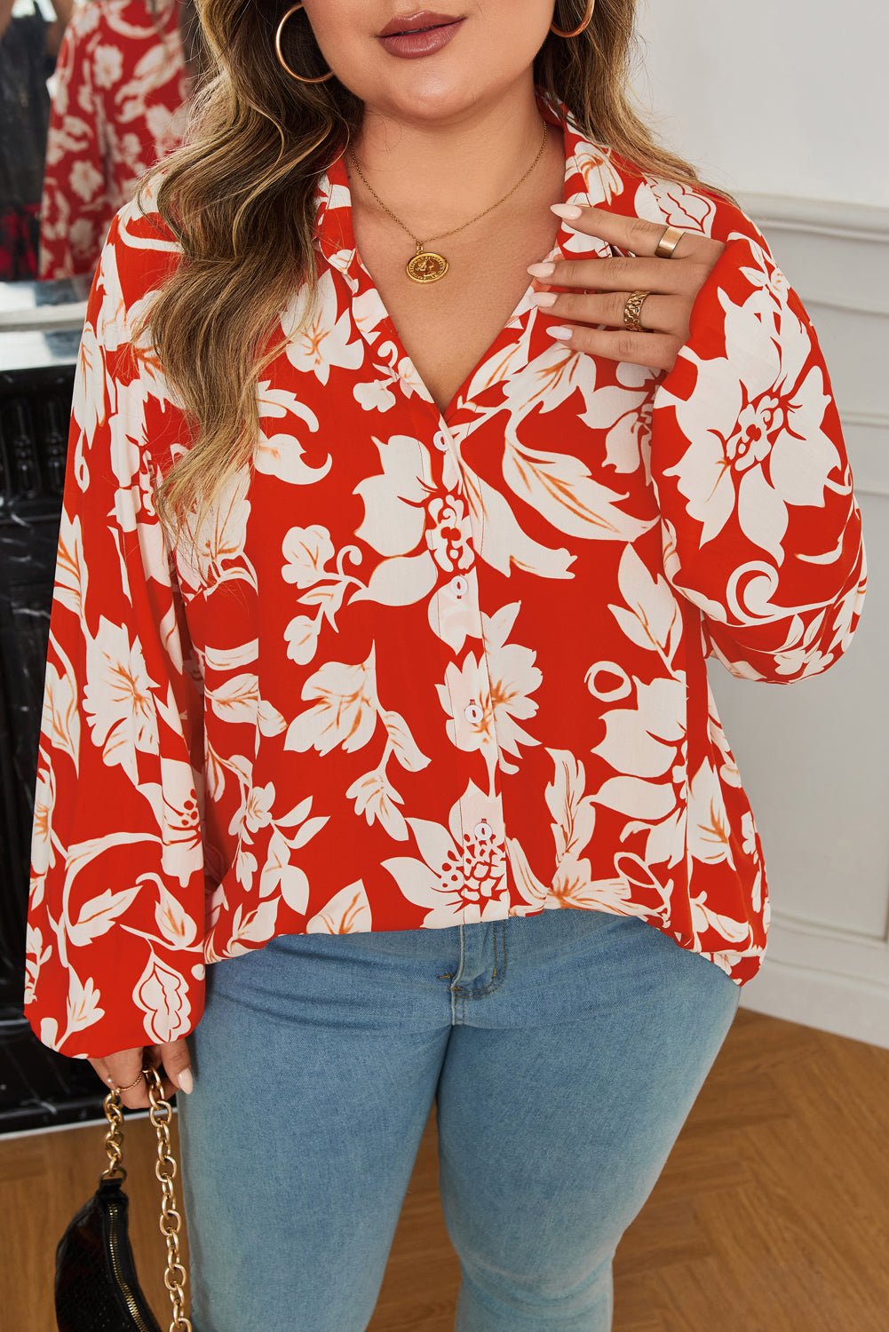 Shelby Print Loose Up PLUS Shirt - Hello Beautiful BoutiquePlus Size Blouses & ShirtsThreaded Pear