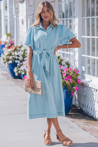 Shiloh Bubble Sleeve Long Dress - Hello Beautiful BoutiqueMidi DressesThreaded Pear