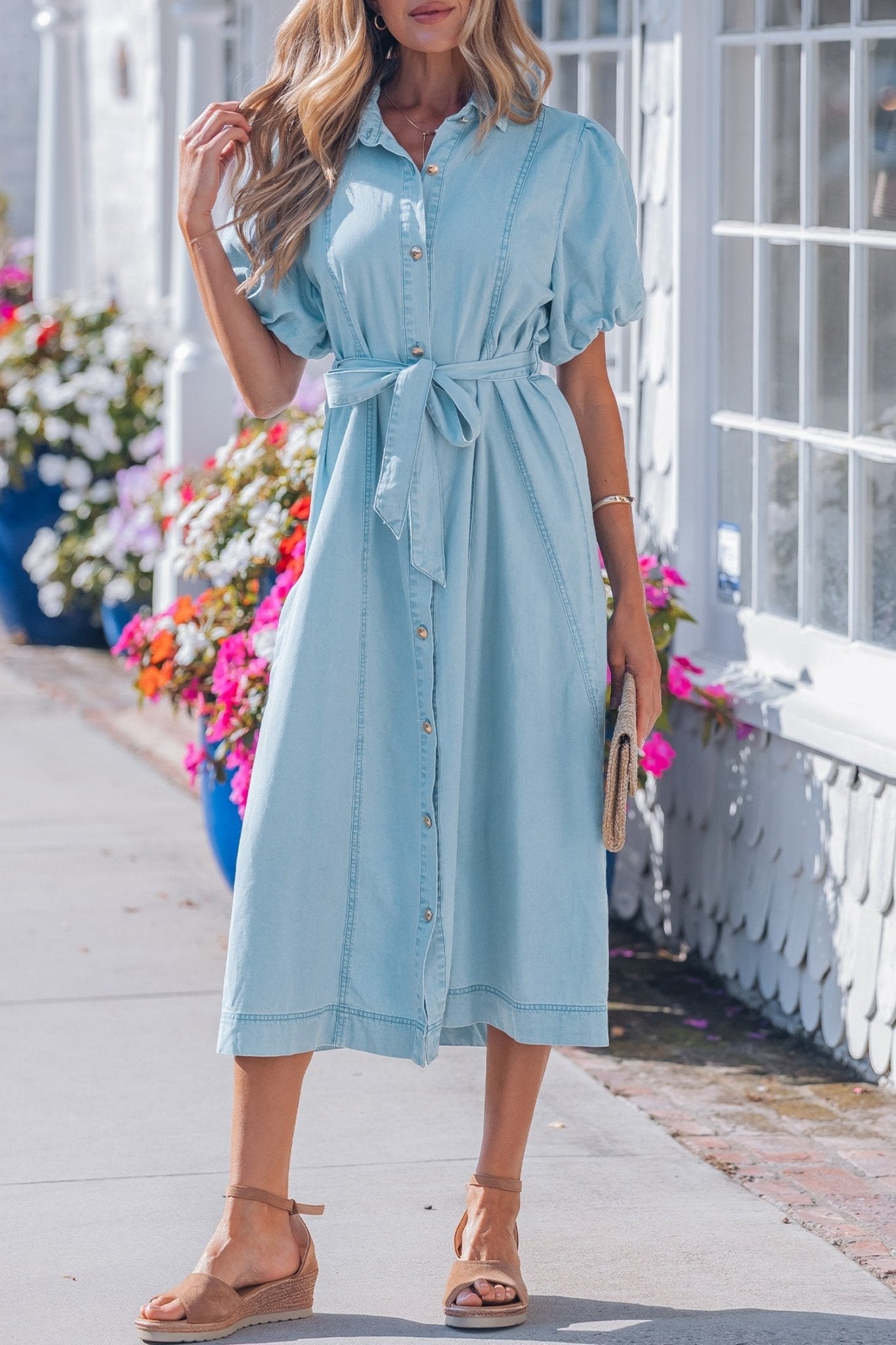 Shiloh Bubble Sleeve Long Dress - Hello Beautiful BoutiqueMidi DressesThreaded Pear