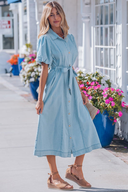 Shiloh Bubble Sleeve Long Dress - Hello Beautiful BoutiqueMidi DressesThreaded Pear