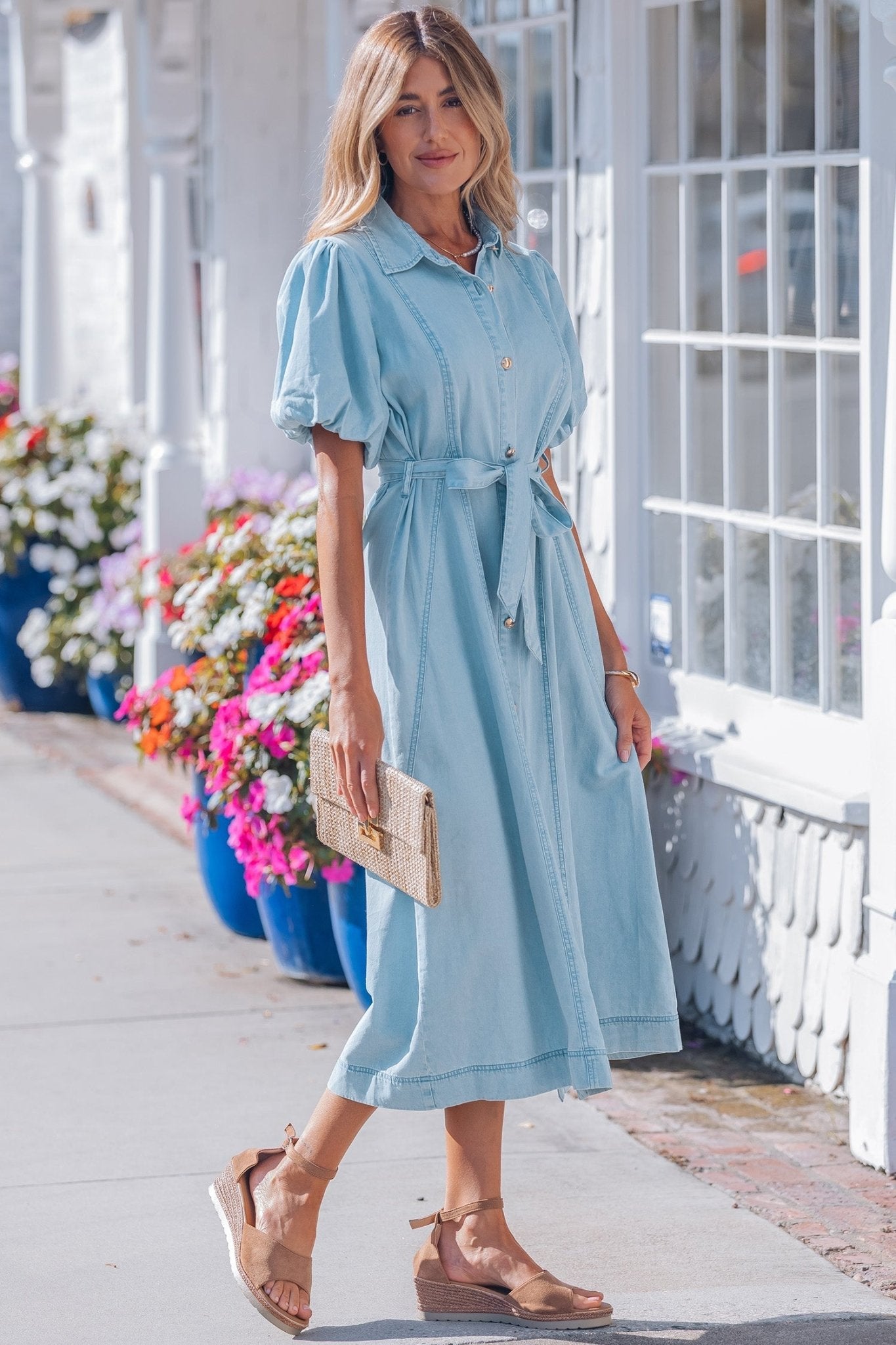 Shiloh Bubble Sleeve Long Dress - Hello Beautiful BoutiqueMidi DressesThreaded Pear
