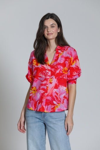 Shirt W/ Blouson Sleeve T55P/C - 329D/CG - Hello Beautiful BoutiqueTopAPNY