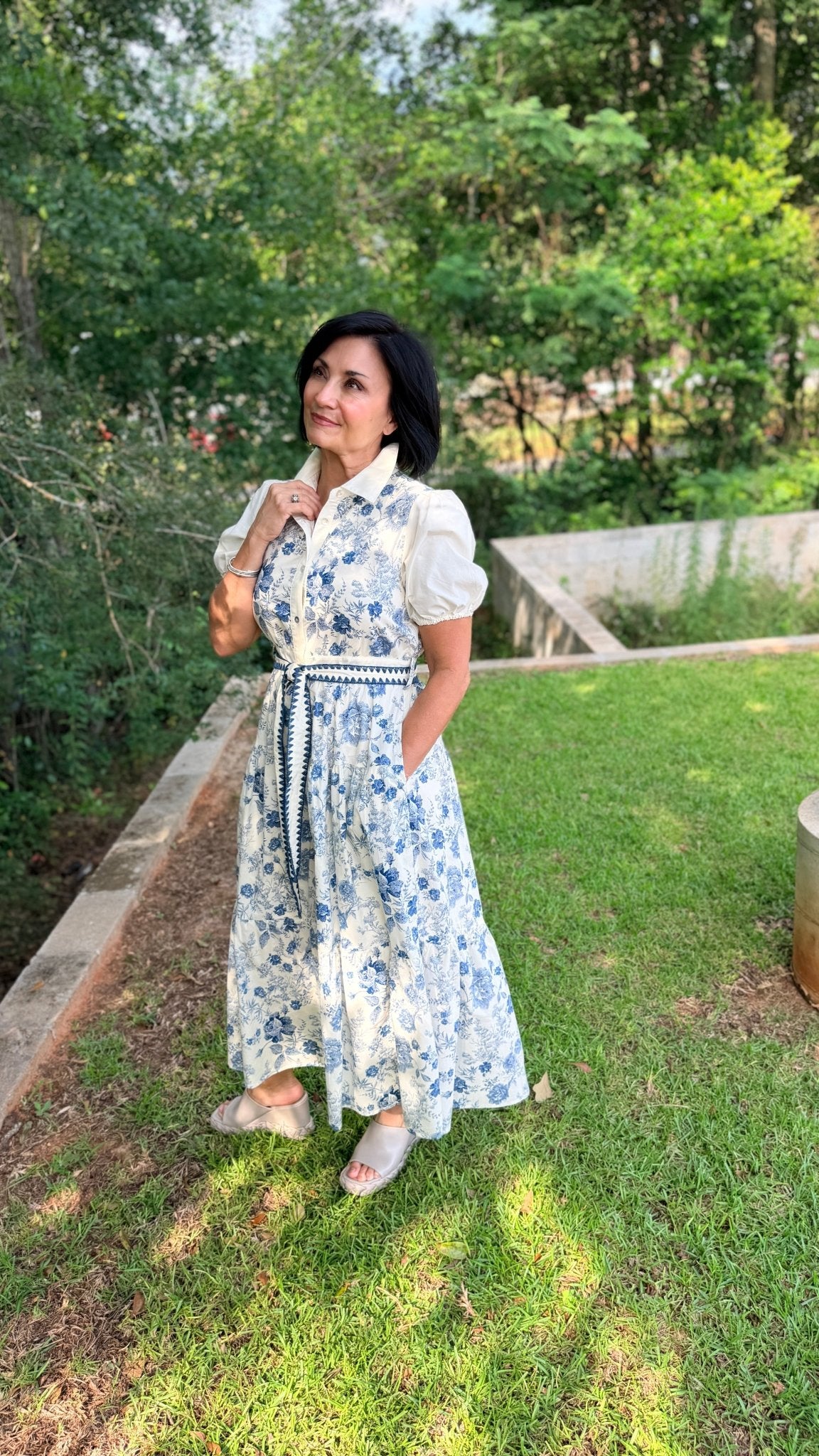 Short Sleeve Button Down Tiered Floral Midi Dress with Waist Tie - Hello Beautiful BoutiqueDressJodifl