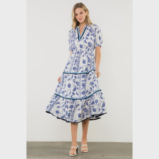 Short Sleeve Print Tiered Dress WCT3211 - Hello Beautiful BoutiqueDressTHML