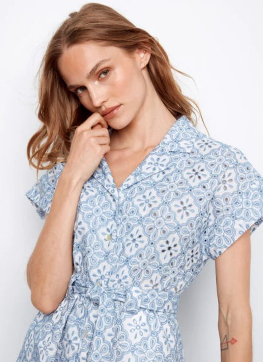 Short Sleeve Tailored Collar Dress With Self Ties C3163RR - Hello Beautiful BoutiqueDressCharlie B