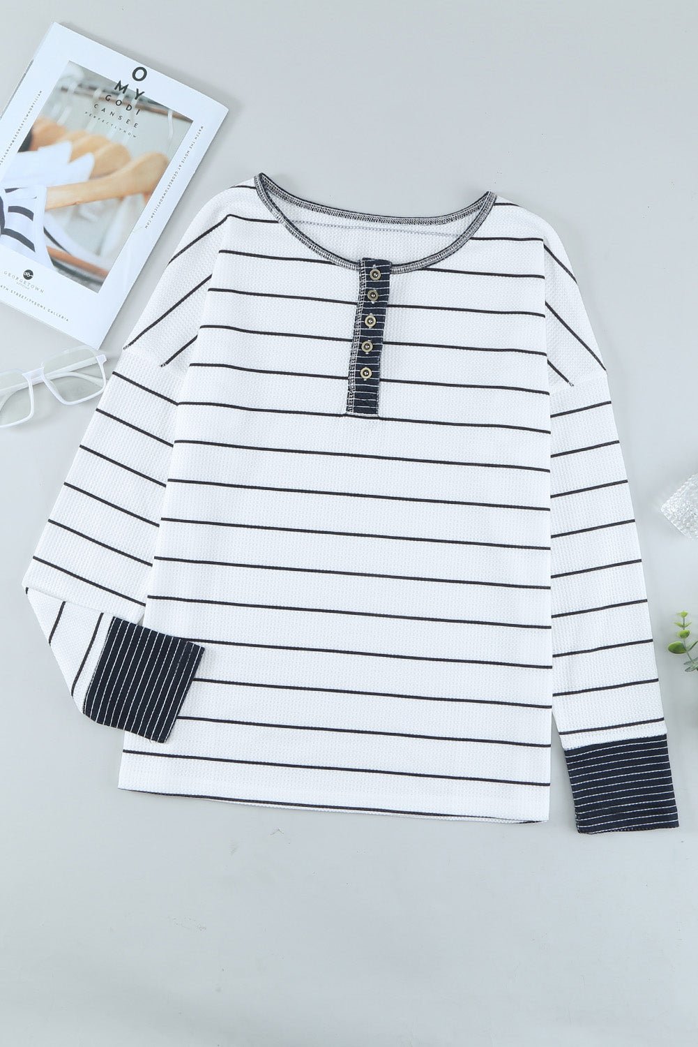 Simone Henley Waffle Knit Top - Hello Beautiful BoutiqueBlouses & ShirtsThreaded Pear