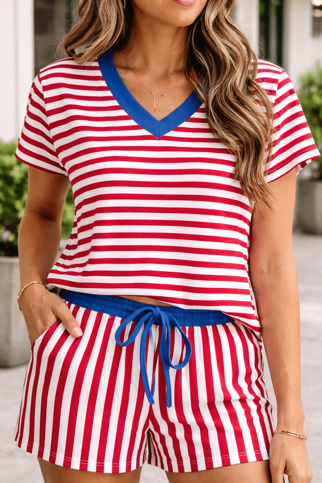 Skye Stripe Trim Tee Set - Hello Beautiful BoutiqueShort SetsThreaded Pear