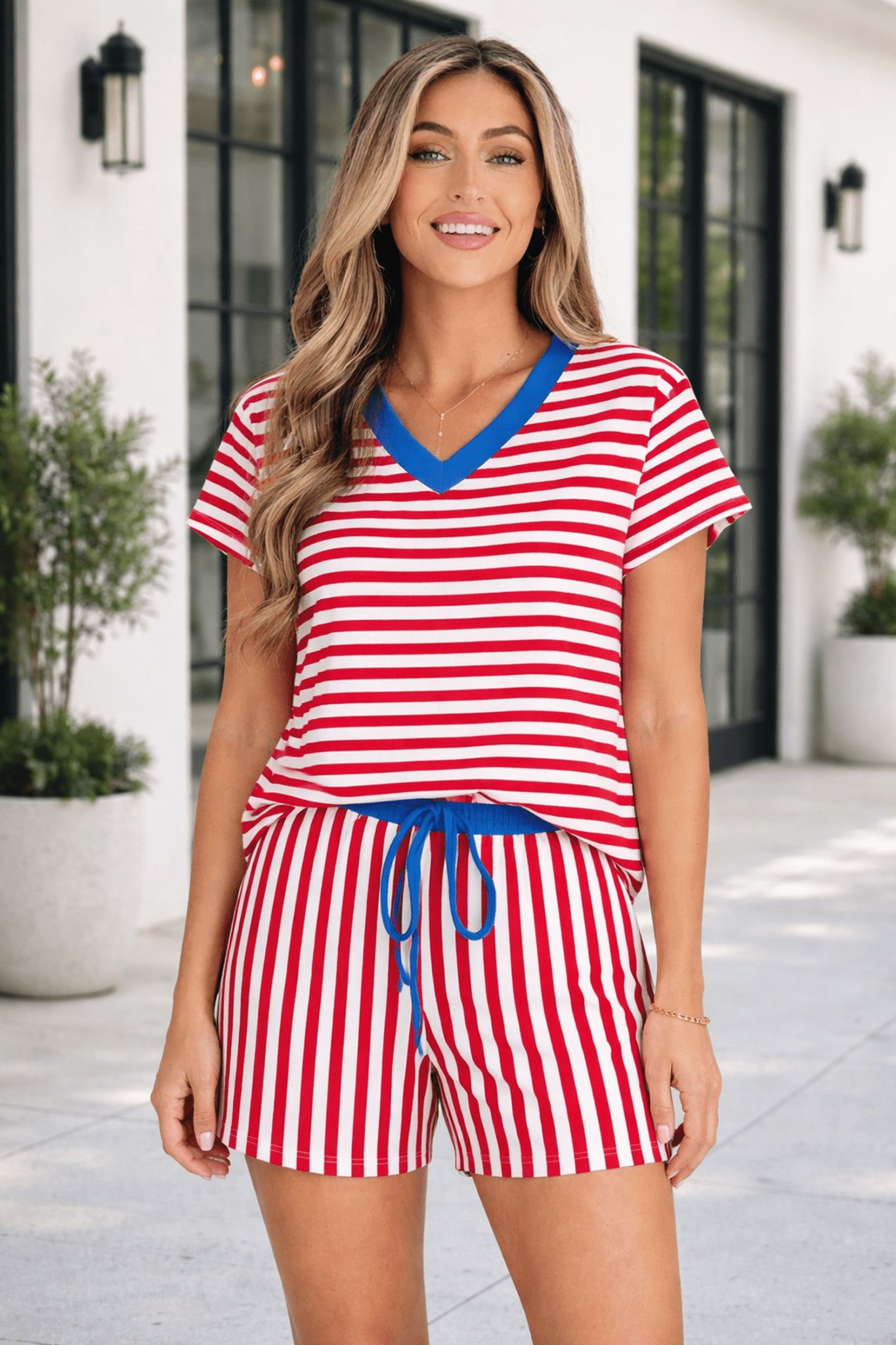 Skye Stripe Trim Tee Set - Hello Beautiful BoutiqueShort SetsThreaded Pear