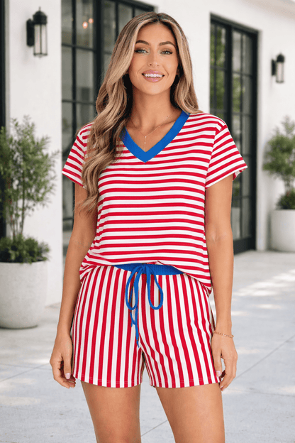 Skye Stripe Trim Tee Set - Hello Beautiful BoutiqueShort SetsThreaded Pear