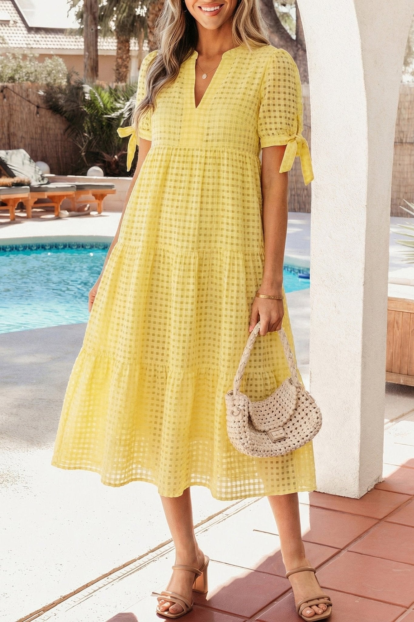 Skyla Sleeve Tiered Midi Dress - Hello Beautiful BoutiqueMidi DressesThreaded Pear