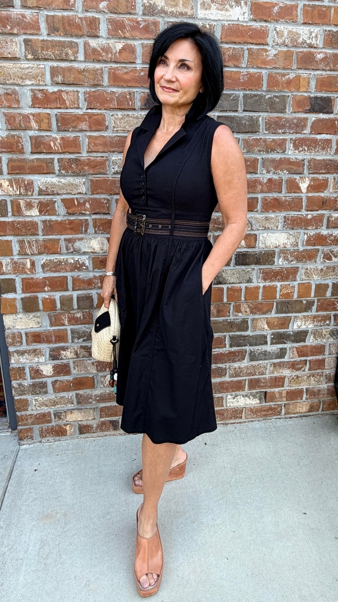 Sleeveless Linen-Blend Belted Midi Dress - Hello Beautiful BoutiqueDressRenuar