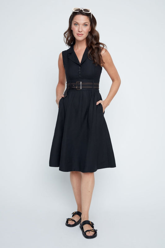 Sleeveless Linen - Blend Belted Midi Dress - Hello Beautiful BoutiqueDressRenuar