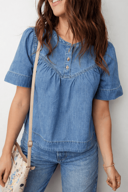 Sloane Half Short Sleeve Top - Hello Beautiful BoutiqueBlouses & ShirtsThreaded Pear