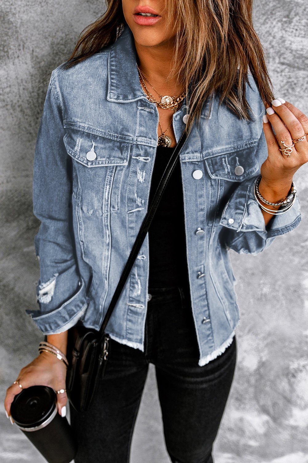 Sofibelle Distressed Raw Hem Jacket - Hello Beautiful BoutiqueBlank ApparelThreaded Pear
