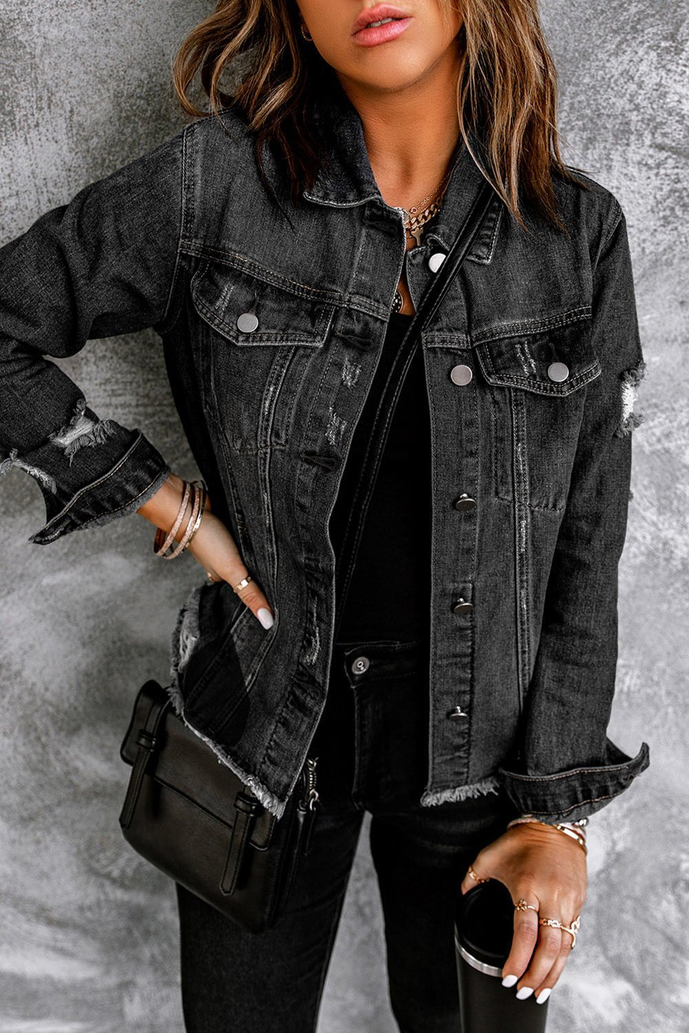 Sofibelle Distressed Raw Hem Jacket - Hello Beautiful BoutiqueBlank ApparelThreaded Pear