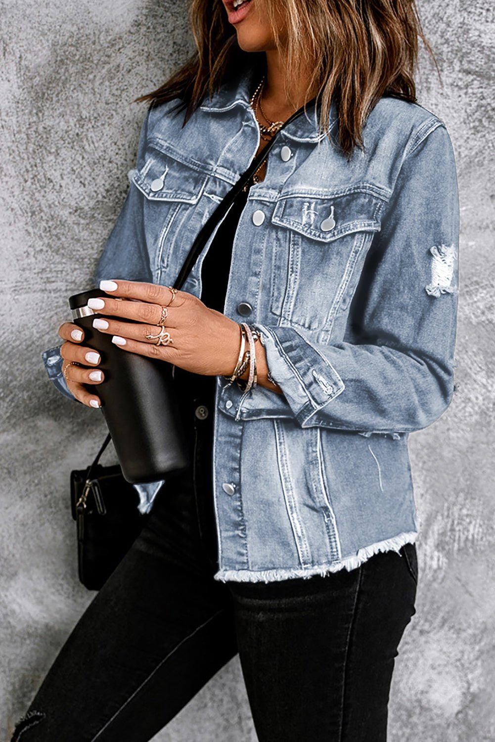 Sofibelle Distressed Raw Hem Jacket - Hello Beautiful BoutiqueBlank ApparelThreaded Pear