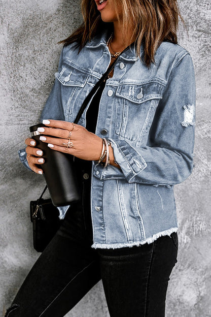 Sofibelle Distressed Raw Hem Jacket - Hello Beautiful BoutiqueBlank ApparelThreaded Pear