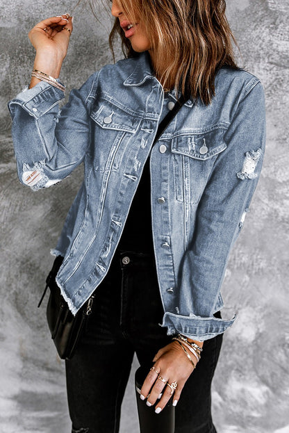 Sofibelle Distressed Raw Hem Jacket - Hello Beautiful BoutiqueBlank ApparelThreaded Pear