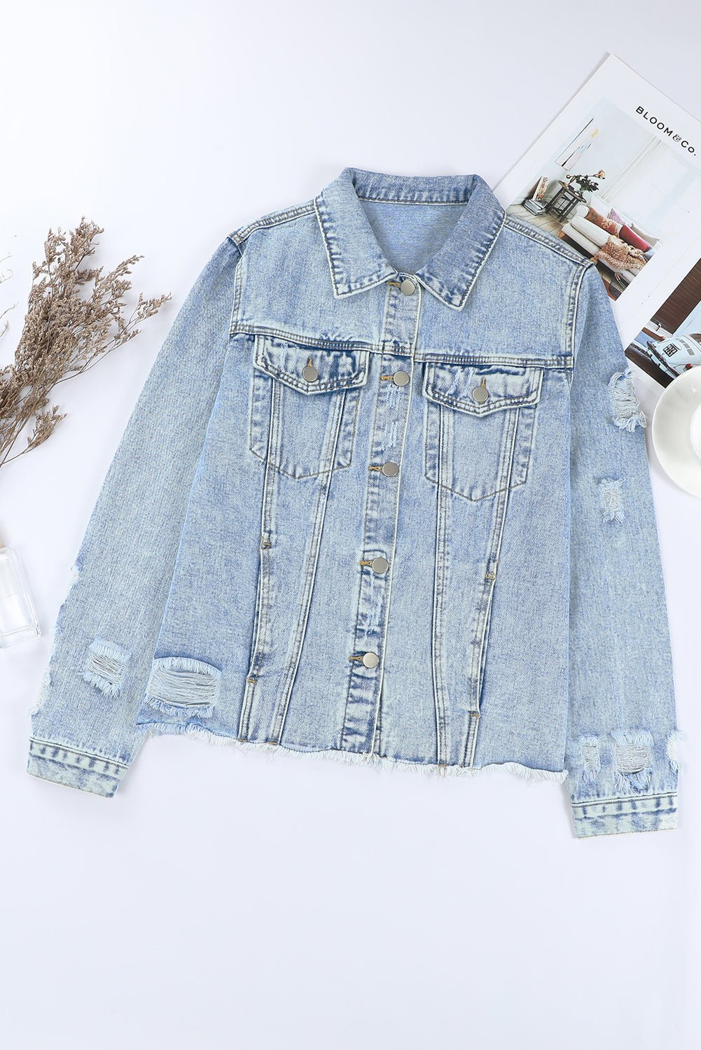 Sofibelle Distressed Raw Hem Jacket - Hello Beautiful BoutiqueBlank ApparelThreaded Pear