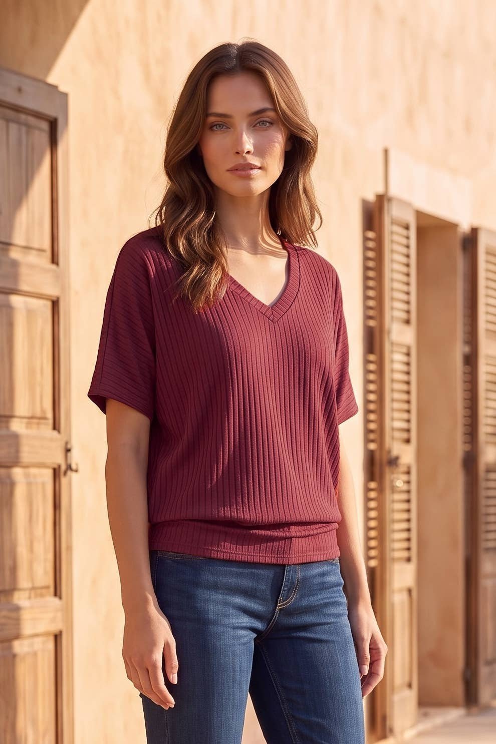 Soft Rib V-Neckline Ruched Top - Hello Beautiful BoutiqueTopDear Scarlett