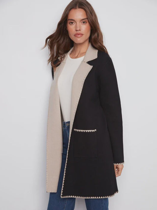 Solid Cardigan with Blanket Stitch C2844 - Hello Beautiful BoutiqueSweaterCharlie B