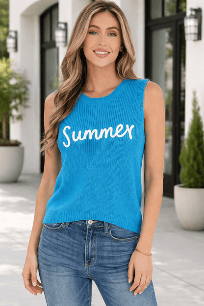 Sophia Script Graphic Sleeveless Sweater - Hello Beautiful BoutiqueSweater VestsThreaded Pear