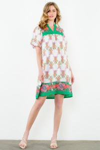 Ruffle Neck Printed Midi