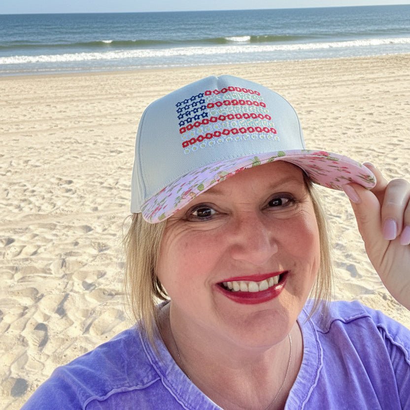 Star Floral American Flag Two Tone Cotton Hat - Hello Beautiful BoutiqueAccessoriesZenana
