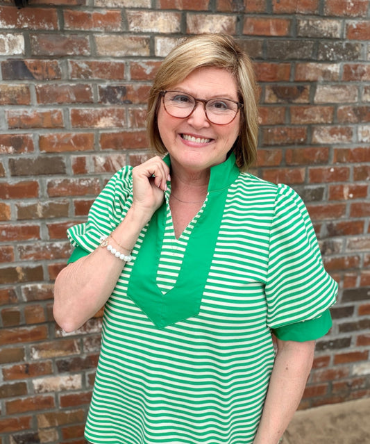 Stripe Top with Contrast Accent B13435 - Hello Beautiful BoutiqueTopJodifl