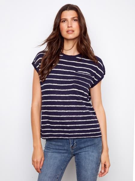 Striped Cap Sleeve Crew Neck Sweater C2952 - Hello Beautiful BoutiqueSweaterCharlie B