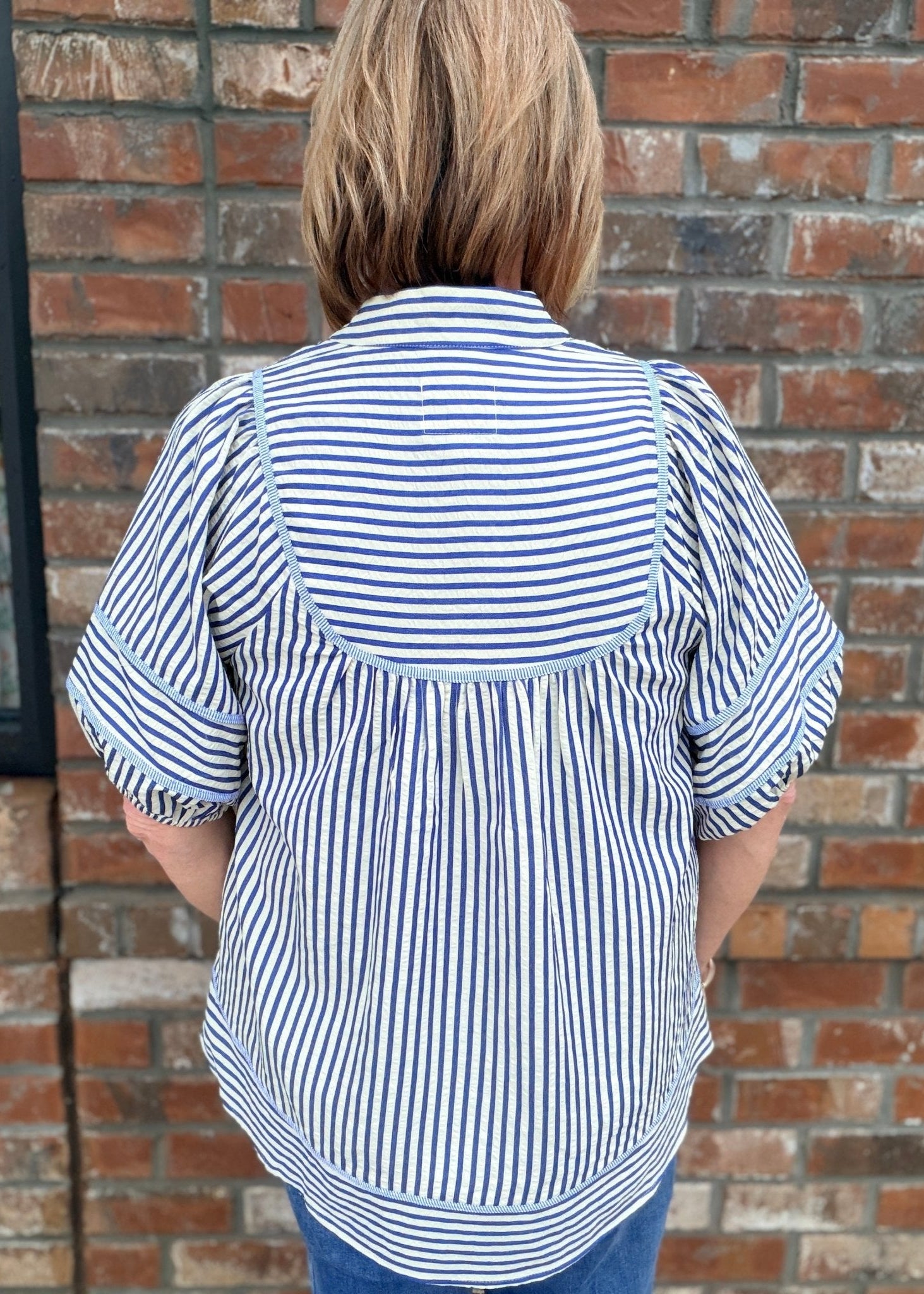 Striped Puff Sleeve Babydoll Top C6109 - Hello Beautiful BoutiqueTopUmgee