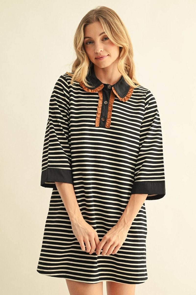 Striped Shift Dress with Ruffle Accent H17113 - Hello Beautiful BoutiqueDress/MiniJodifl