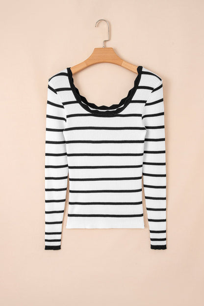 Sutton Striped Ribbed Slim Sweater - Hello Beautiful BoutiqueSweatersThreaded Pear