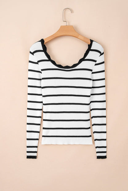 Sutton Striped Ribbed Slim Sweater - Hello Beautiful BoutiqueSweatersThreaded Pear