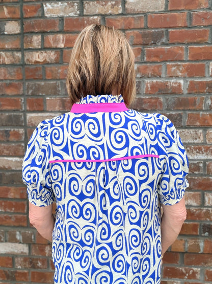 Swirl Print Top with Ruffled Neckline H50704-4 - Hello Beautiful BoutiqueTopJodifl
