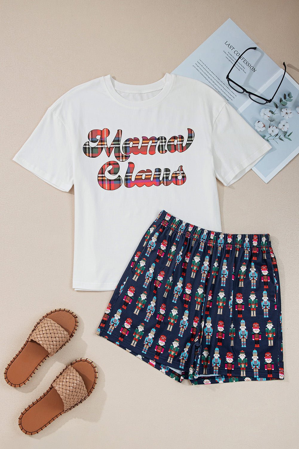 Sylvia Claus Plaid Letter Tee - Hello Beautiful BoutiqueLoungewearThreaded Pear