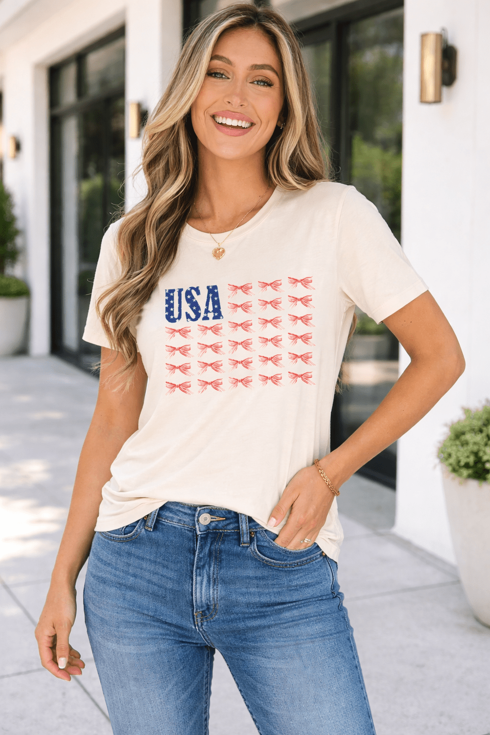 Sylvie Bow Flag Tee - Hello Beautiful BoutiqueGraphic TeesThreaded Pear