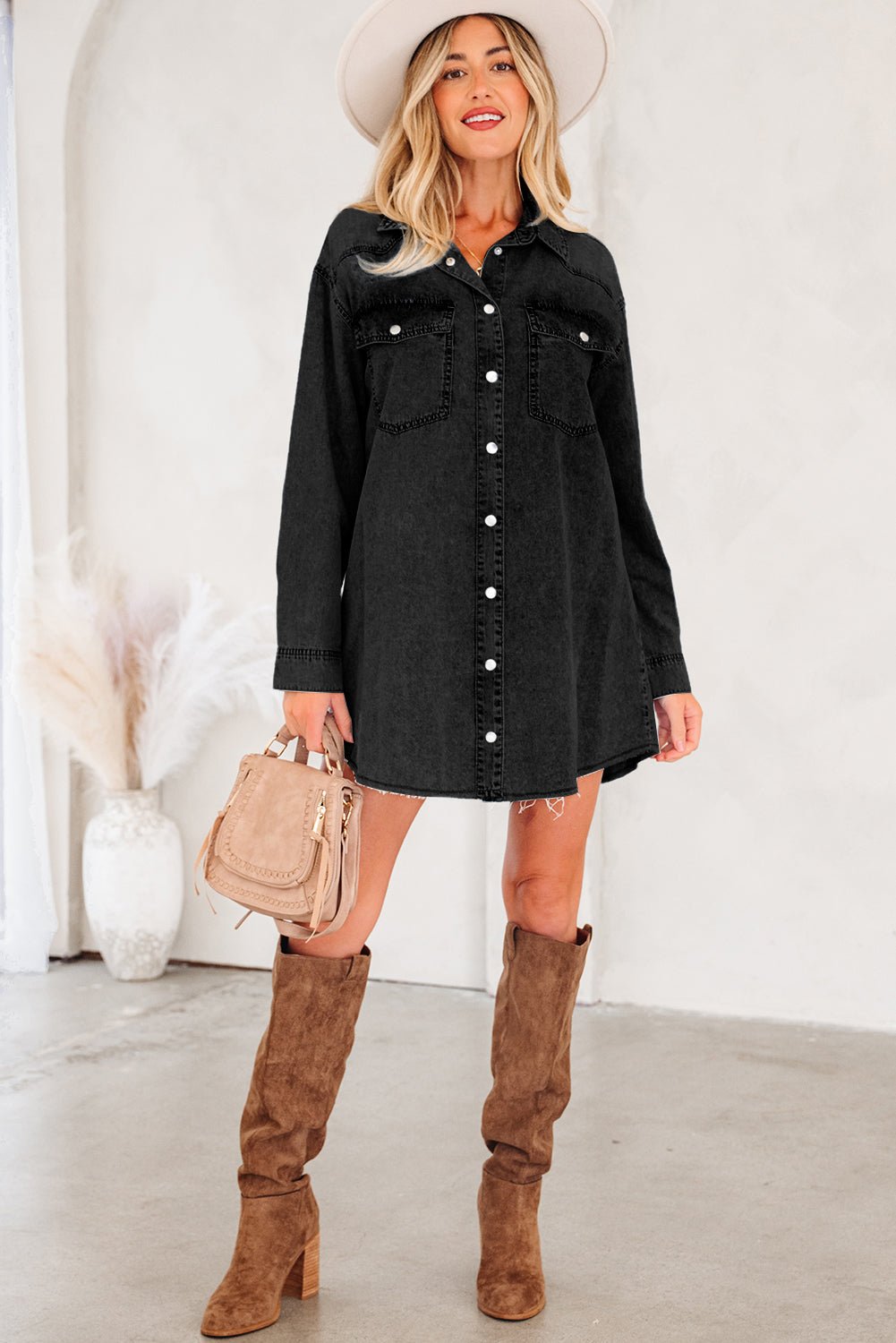 Takina Raw Hem Loose Shirt - Hello Beautiful BoutiqueMini DressesThreaded Pear