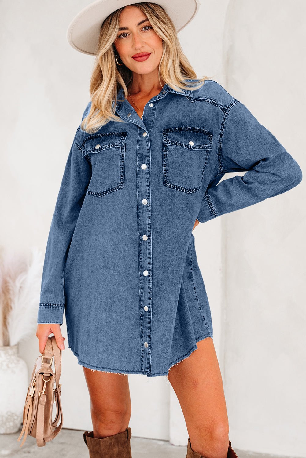 Takina Raw Hem Loose Shirt - Hello Beautiful BoutiqueMini DressesThreaded Pear
