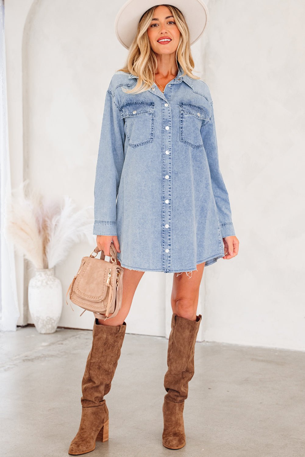 Takina Raw Hem Loose Shirt - Hello Beautiful BoutiqueMini DressesThreaded Pear