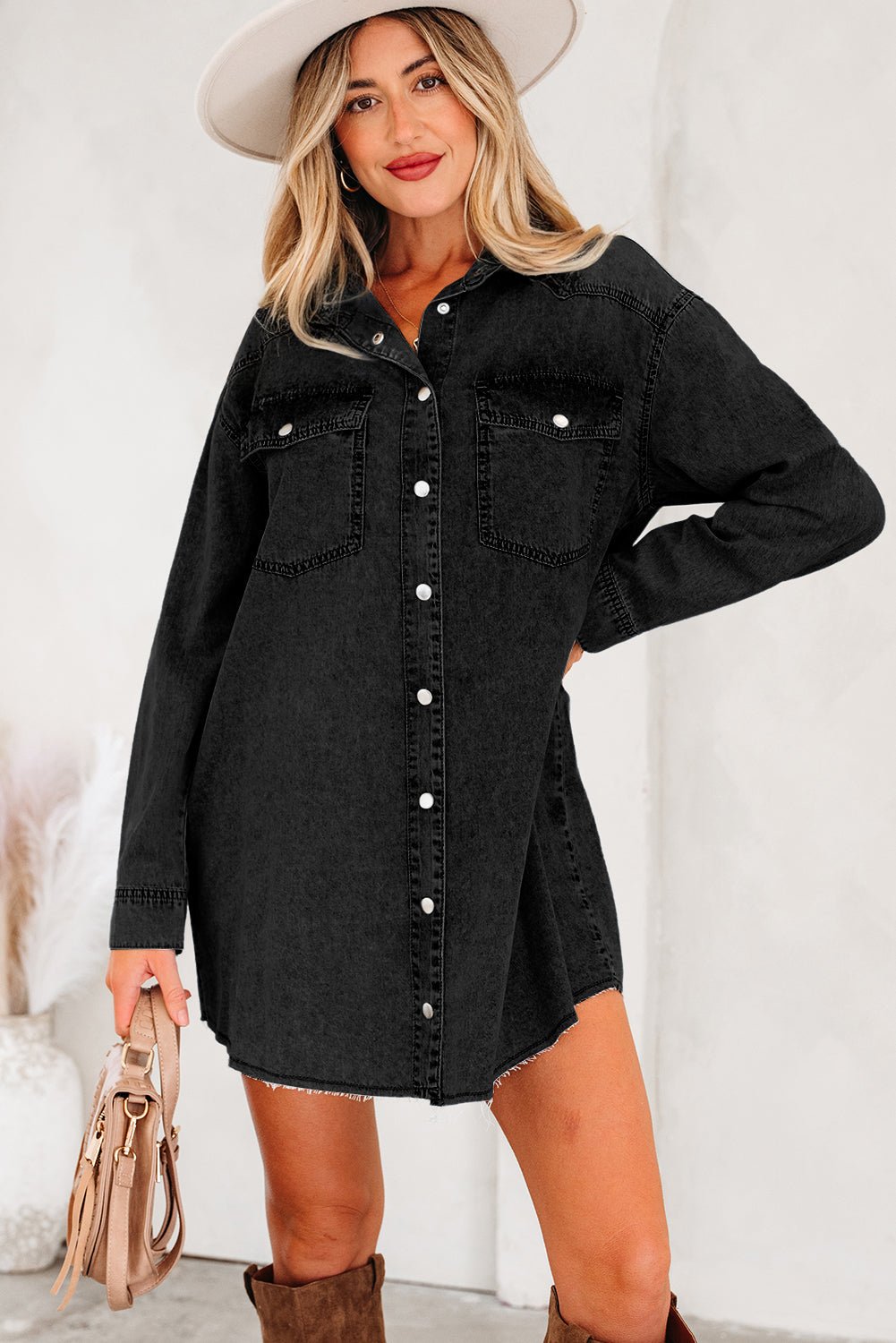 Takina Raw Hem Loose Shirt - Hello Beautiful BoutiqueMini DressesThreaded Pear