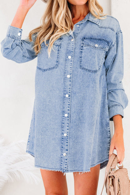 Takina Raw Hem Loose Shirt - Hello Beautiful BoutiqueMini DressesThreaded Pear