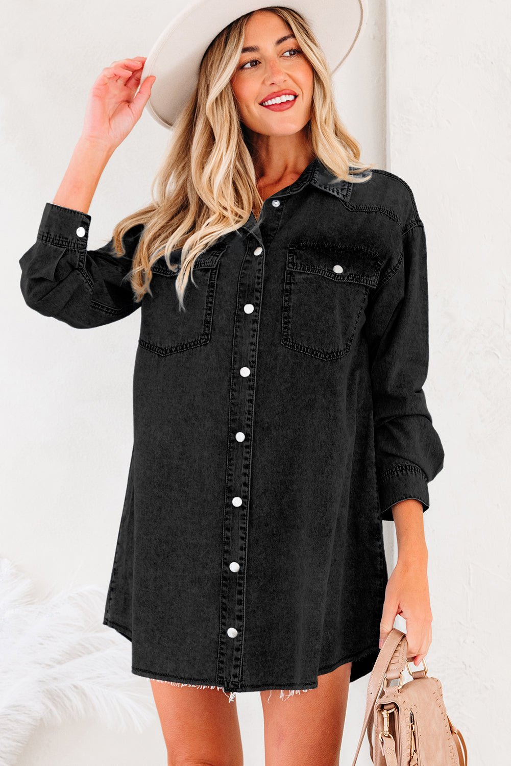 Takina Raw Hem Loose Shirt - Hello Beautiful BoutiqueMini DressesThreaded Pear