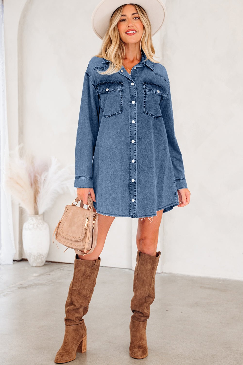 Takina Raw Hem Loose Shirt - Hello Beautiful BoutiqueMini DressesThreaded Pear
