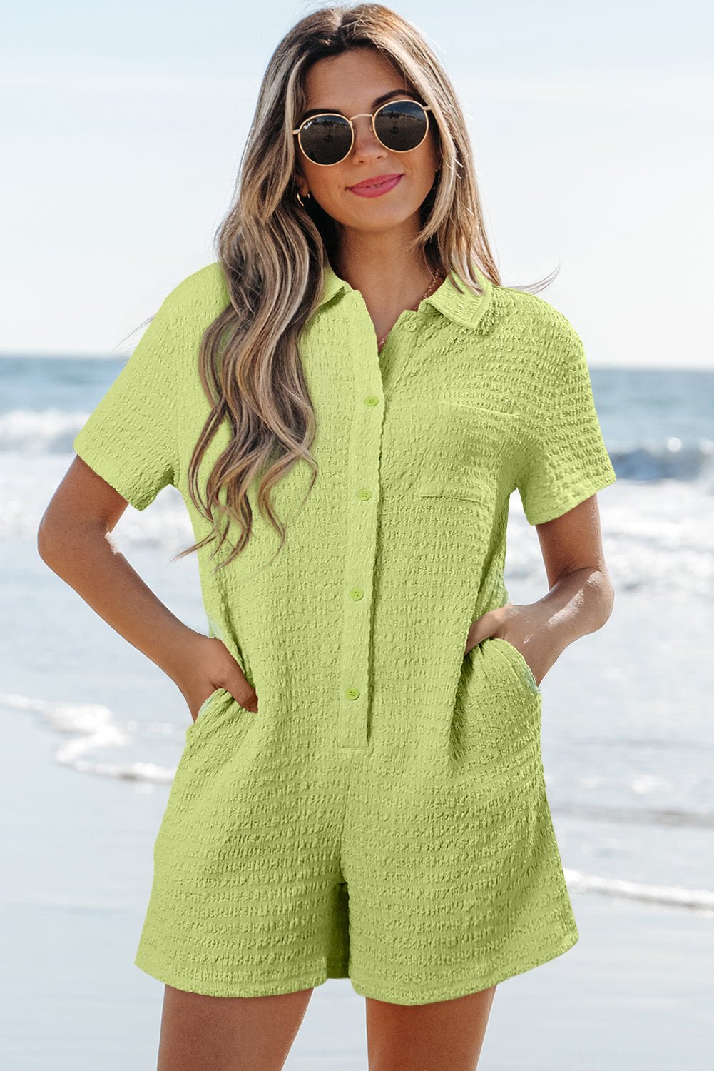 Talia Short Sleeve Patched Shirt - Hello Beautiful BoutiqueJumpsuits & RompersThreaded Pear
