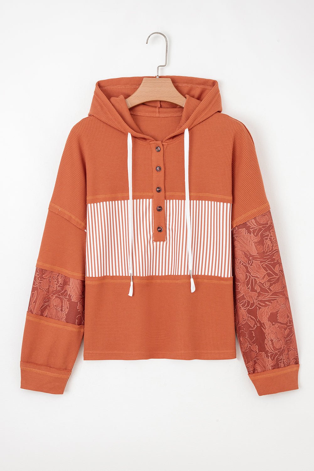 Taytum Patchwork Drawstring Hooded Long Sleeve Top - Hello Beautiful BoutiqueLong Sleeve TopsThreaded Pear